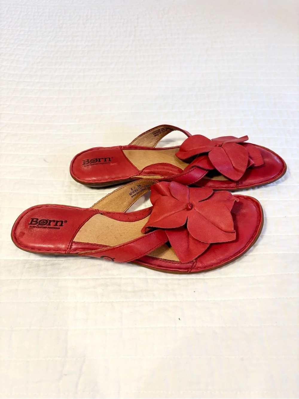 Born Red Leather Floral Slide Sandals
